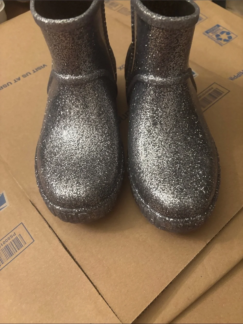 NWT UGG Drizlita Kids Metallic Silver Glitter Rain Boots